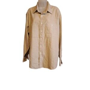LL Bean Shirt Women Large Beige Button Up Top Cotton Blend Preppy 90s VINTAGE